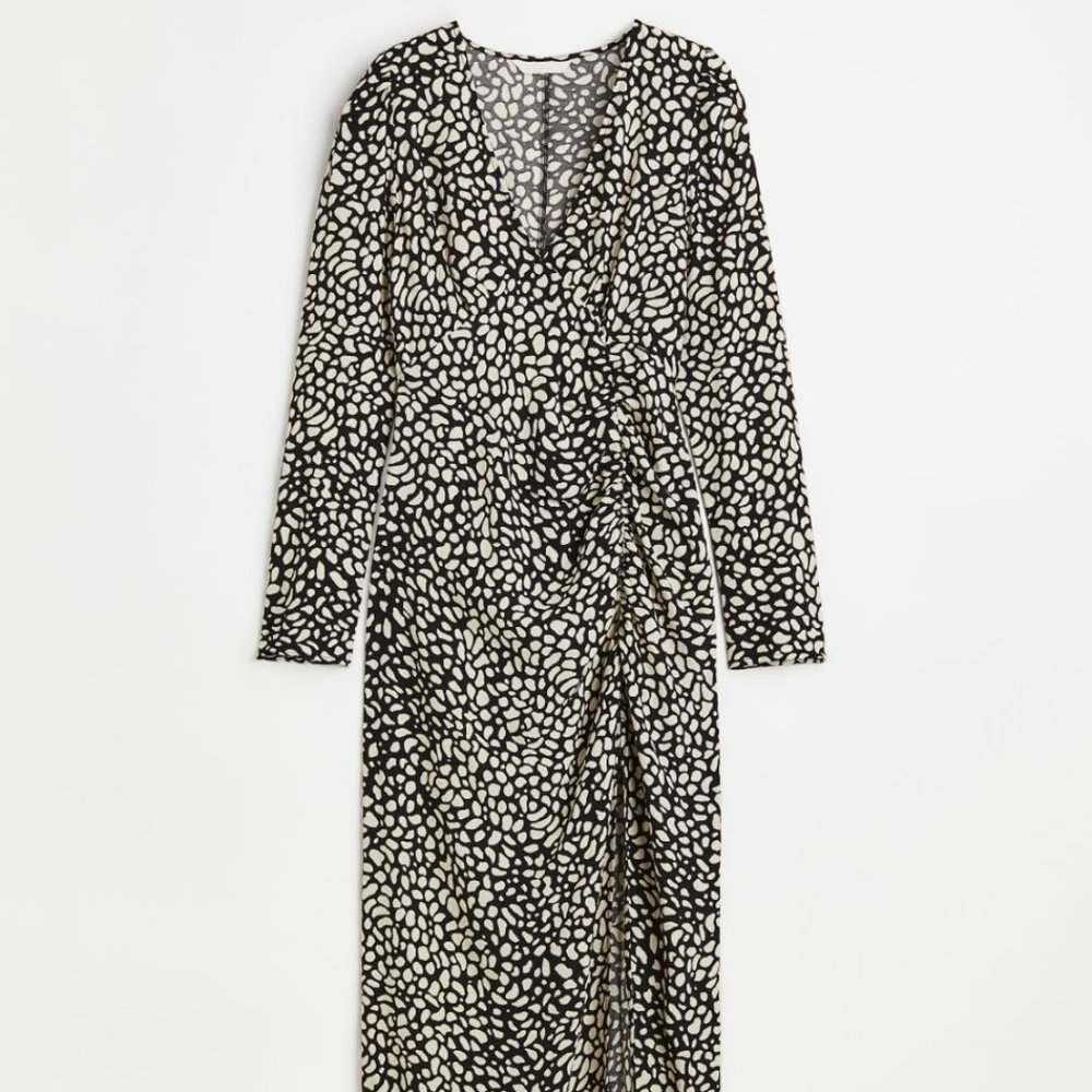H&M Puff-sleeved Crêped Dress